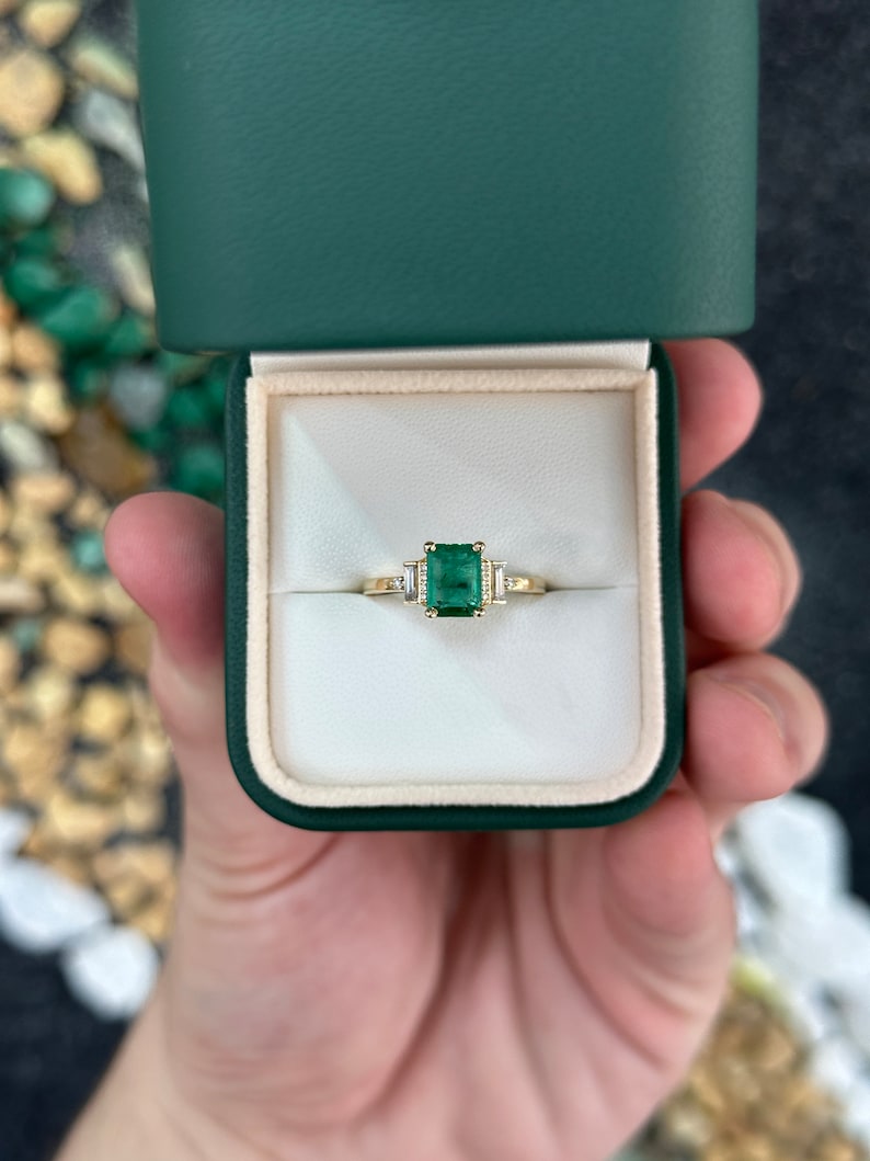 Stunning 1.80 Total Carat Weight Emerald and Diamond Accent Ring in 14K Gold