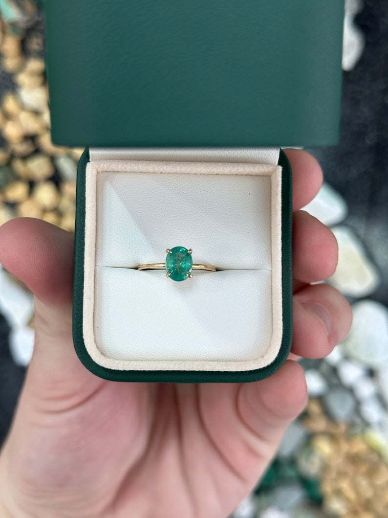 Chic and Timeless: Dainty 1.30ct Oval Cut Emerald Solitaire - 14K Gold Engagement Brilliance