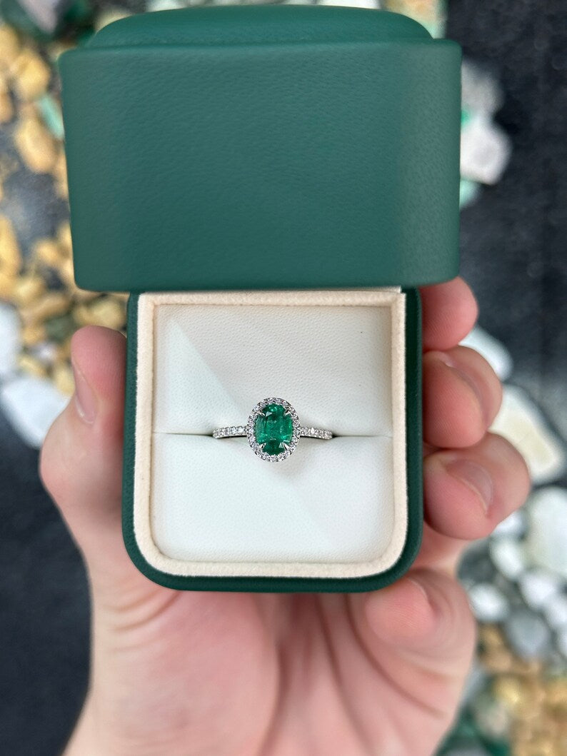 Elegant 14K Gold Engagement Ring Featuring a 50tcw Oval Zambian Emerald and Diamonds