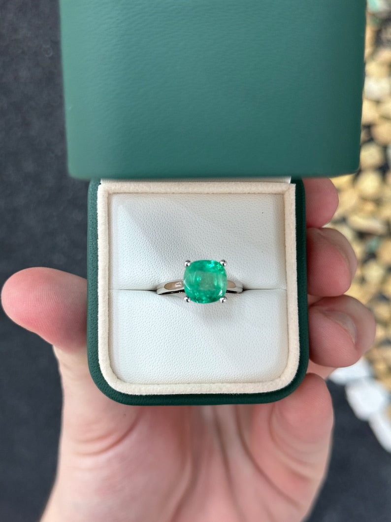 Emerald Solitaire Engagement Ring - 4 Prong Setting in 14K White Gold with 4.0ct Gem