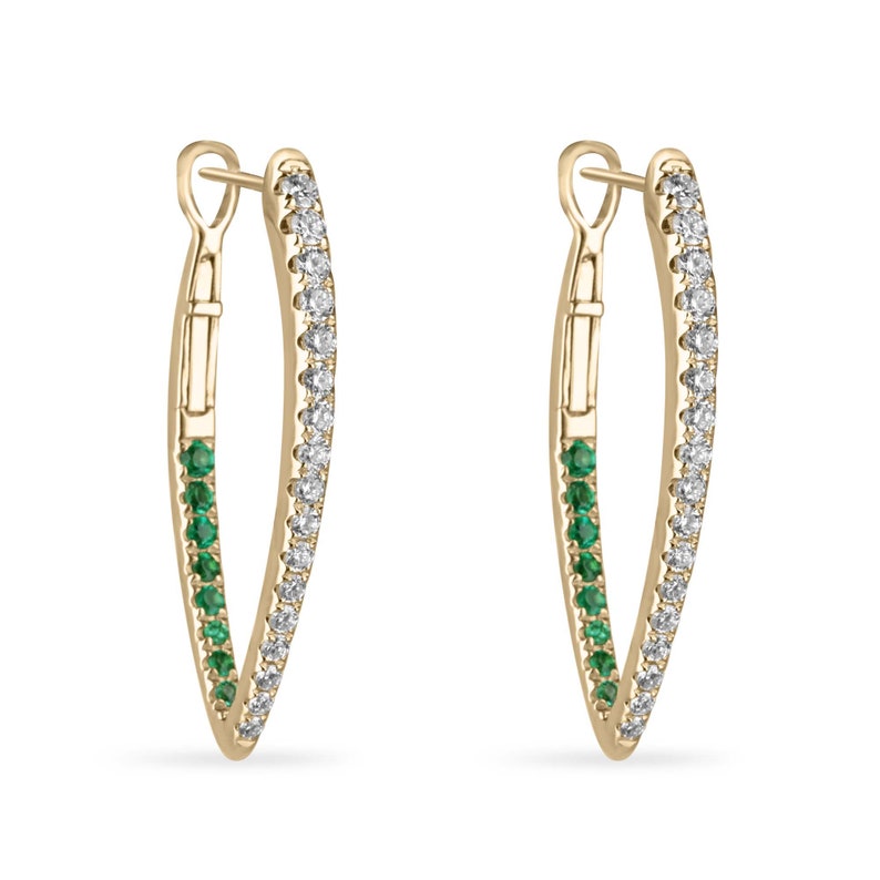 14K Gold Hoop Earrings with Vibrant Green Gemstones