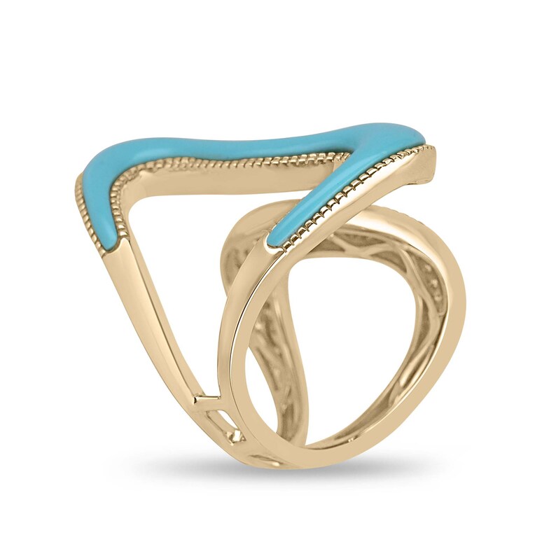 Clustered Round Cut Diamond in 14K Gold with Irregular Turquoise Accent Ring