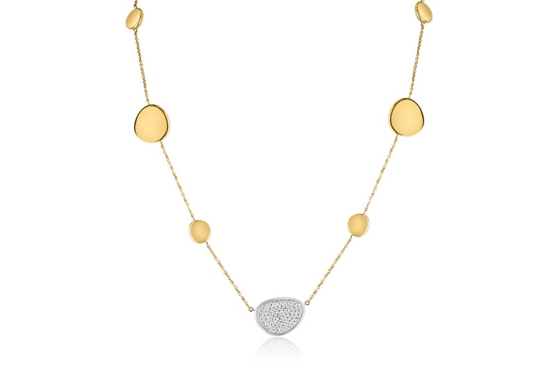 Irregular Semi-Circle Diamond Cluster Necklace in 14K White and Yellow Gold - 0.59tcw