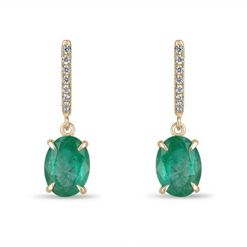 Exquisite 14K Gold Earrings with 4.30tcw Oval Cut Emerald & Diamond Accents