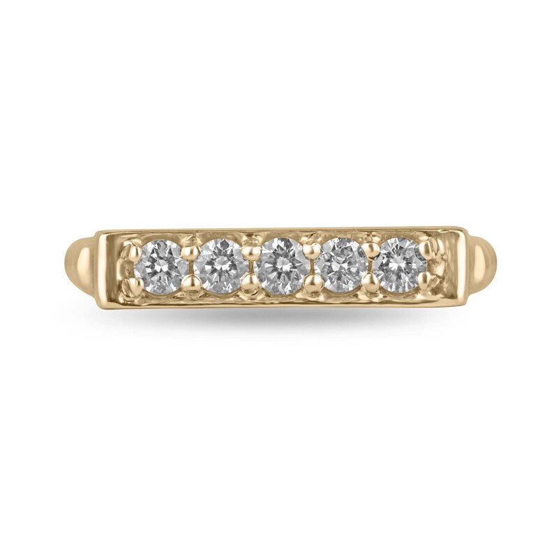 Dazzling 0.25 Total Carat Weight Diamond Bar Ring in 14K Gold Bead Shank