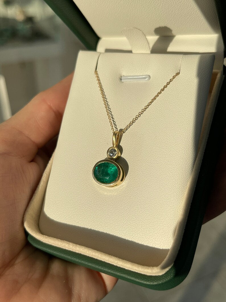 Rich Dark Green Emerald Pendant with 14K Gold Setting and Diamond Accents (3.70tcw)