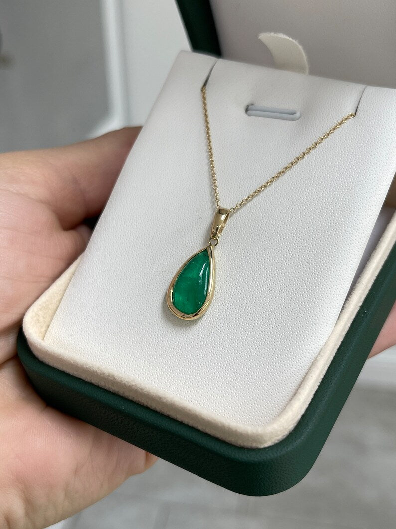 Exquisite Open Back Bezel Set Emerald Necklace - 4.01ct in 14K Yellow Gold