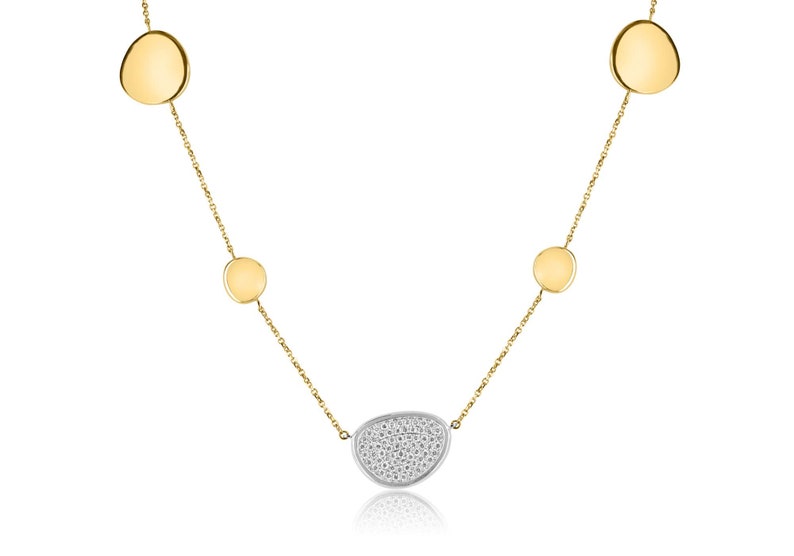 14K Gold Necklace with 0.59tcw Round Cut Diamonds in a Unique Semi-Circle Cluster Design