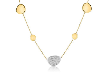 14K Gold Necklace with 0.59tcw Round Cut Diamonds in a Unique Semi-Circle Cluster Design