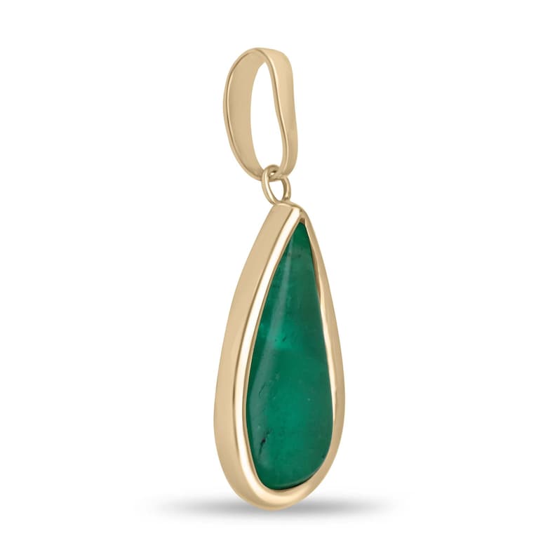 14K Gold Necklace with 4.01ct Natural Pear Shaped Emerald in Open Back Bezel Setting