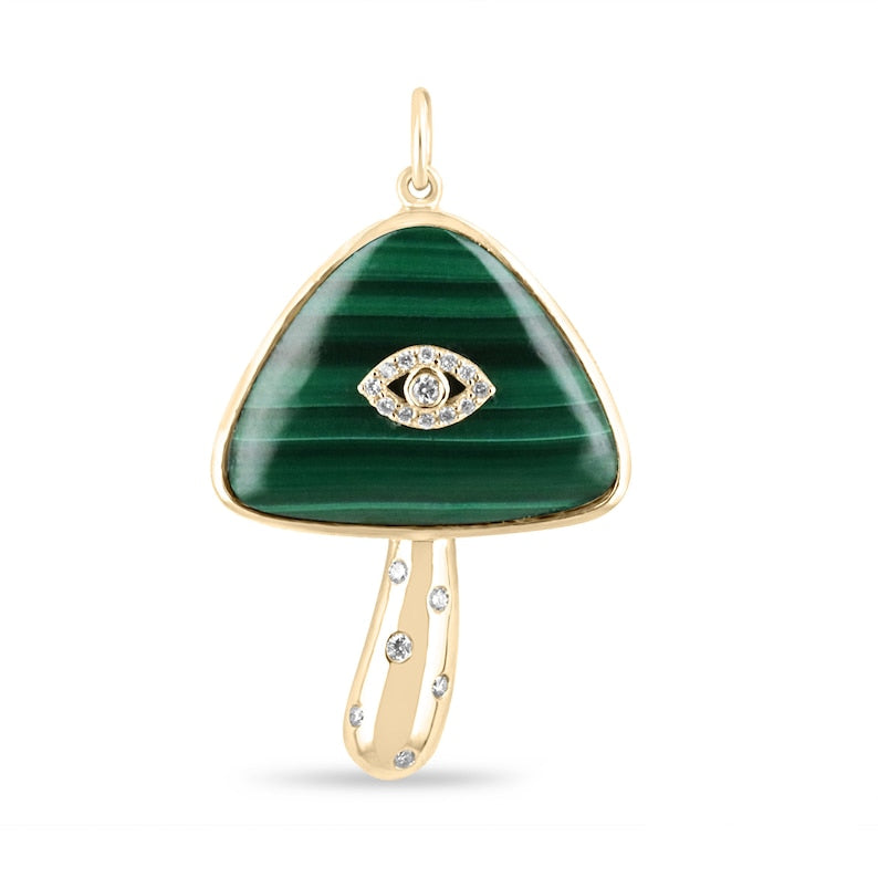 14K Malachite and Diamond Evil Eye Pendant Necklace with 15.45tcw