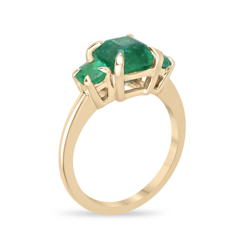 Luxurious 14K Ring with Trilogy Design and Exquisite Asscher & Round Cut Emeralds, 3.01tcw