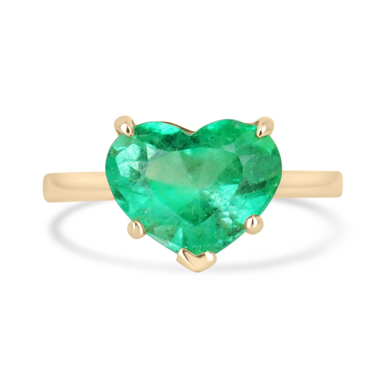 Striking 4.53 Carat Heart-Shaped Electric Emerald Ring in 18K Gold