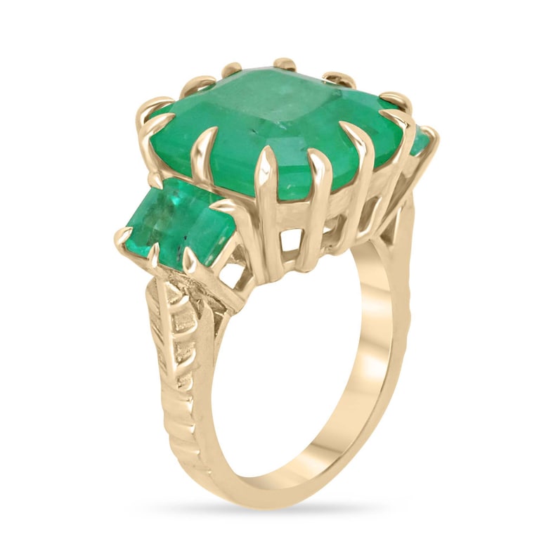 18K Gold 750 Multi-Prong Ring Featuring 13.73tcw of Vivid Green Emeralds