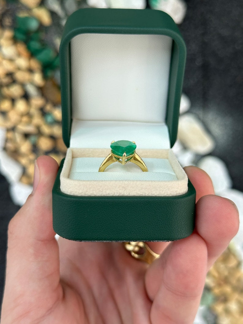 6.28ct 18K Natural Large Rare Pear Cut 750 Claw 3-Prong Set Emerald Solitaire Right Hand Gold Ring