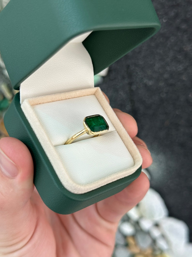 2.90cts 14K Gold Natural Emerald Solitaire East to West Emerald Right Hand Ring - JR Colombian Emeralds