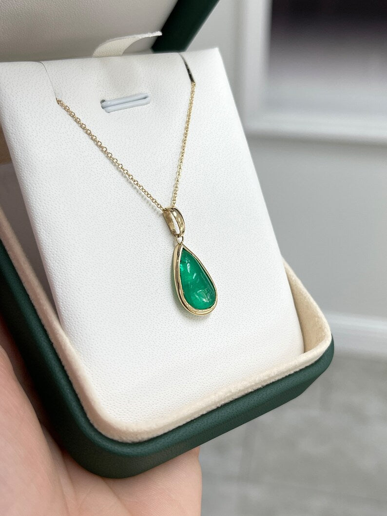 Natural Pear Shaped Emerald Pendant on 14K Yellow Gold Chain - 4.01 Carats
