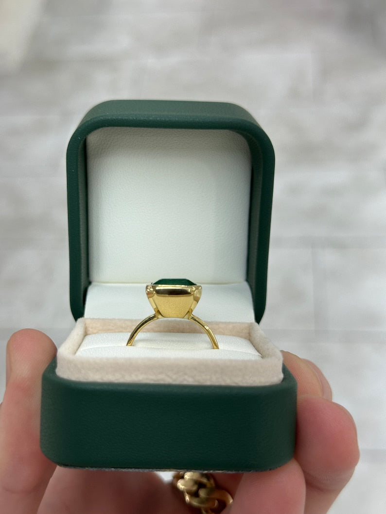 6.08ct 18K 750 Gold Dark Forest Green Large Asscher Cut Emerald Solitaire Engagement Ring - JR Colombian Emeralds