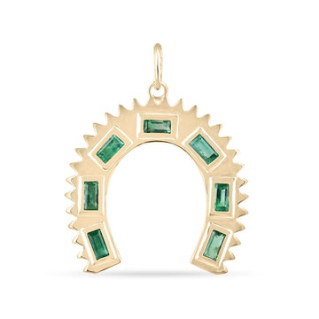 Necklace Featuring 0.90 Total Carat Weight Baguette Emeralds in 14K Gold with a Horse Shoe Pendant