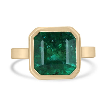 18K 750 Gold Solitaire Ring Featuring a 6.08ct Asscher Cut Emerald in Dark Forest Green