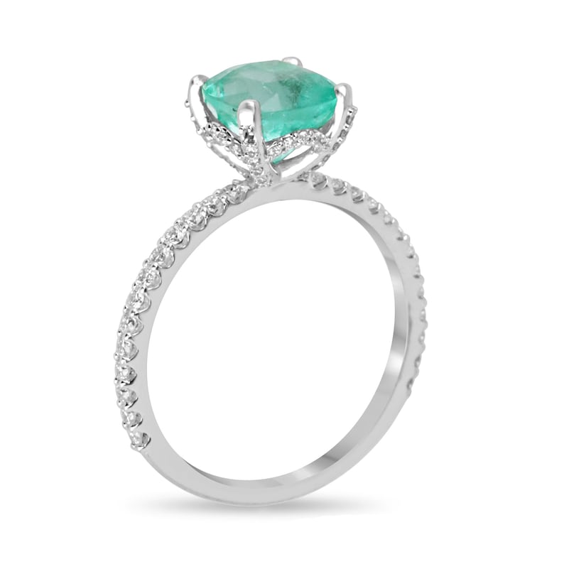 Medium Light Green Cushion Emerald Ring - 2.40tcw 14K Gold Engagement with Diamonds