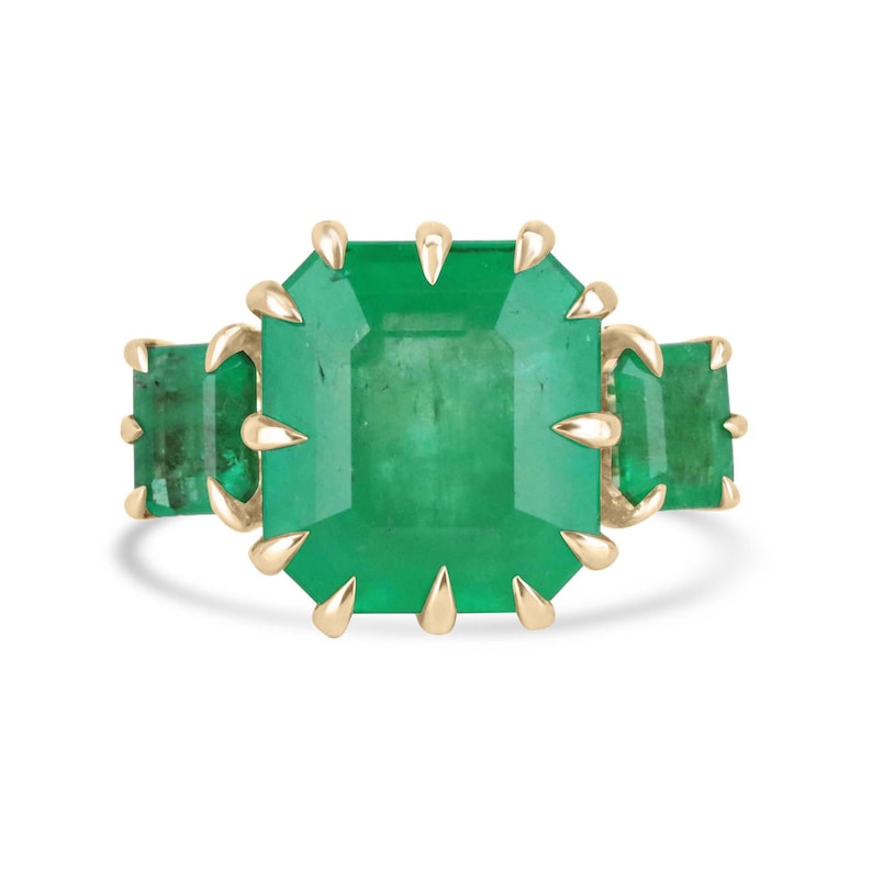 Exquisite 18K Gold Trilogy Ring with 13.73tcw Vivid Medium Green Emeralds