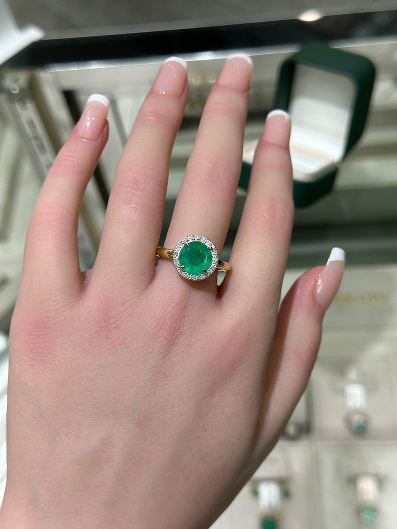 Right Hand Ring in 14K Gold with 2.80tcw Round Cut Medium Green Emerald and Diamonds