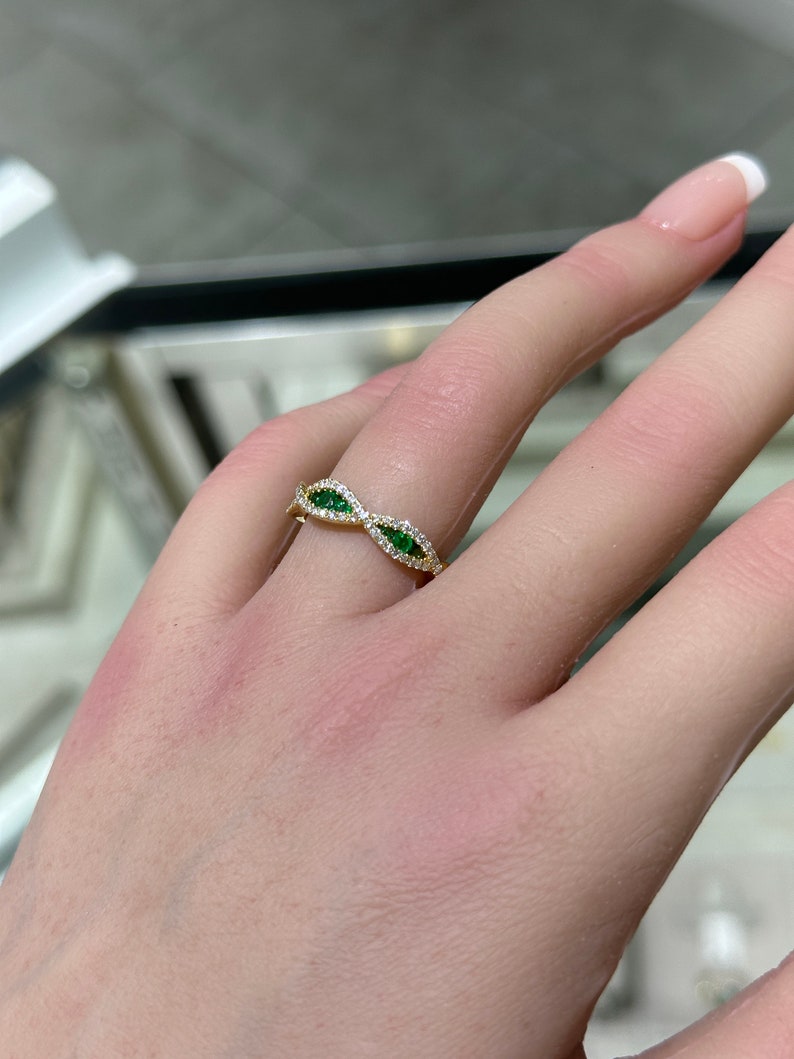 0.65 Carat Total Weight Diamond and Emerald Stacking Ring in 14K Gold - Unique and Stylish Jewelry