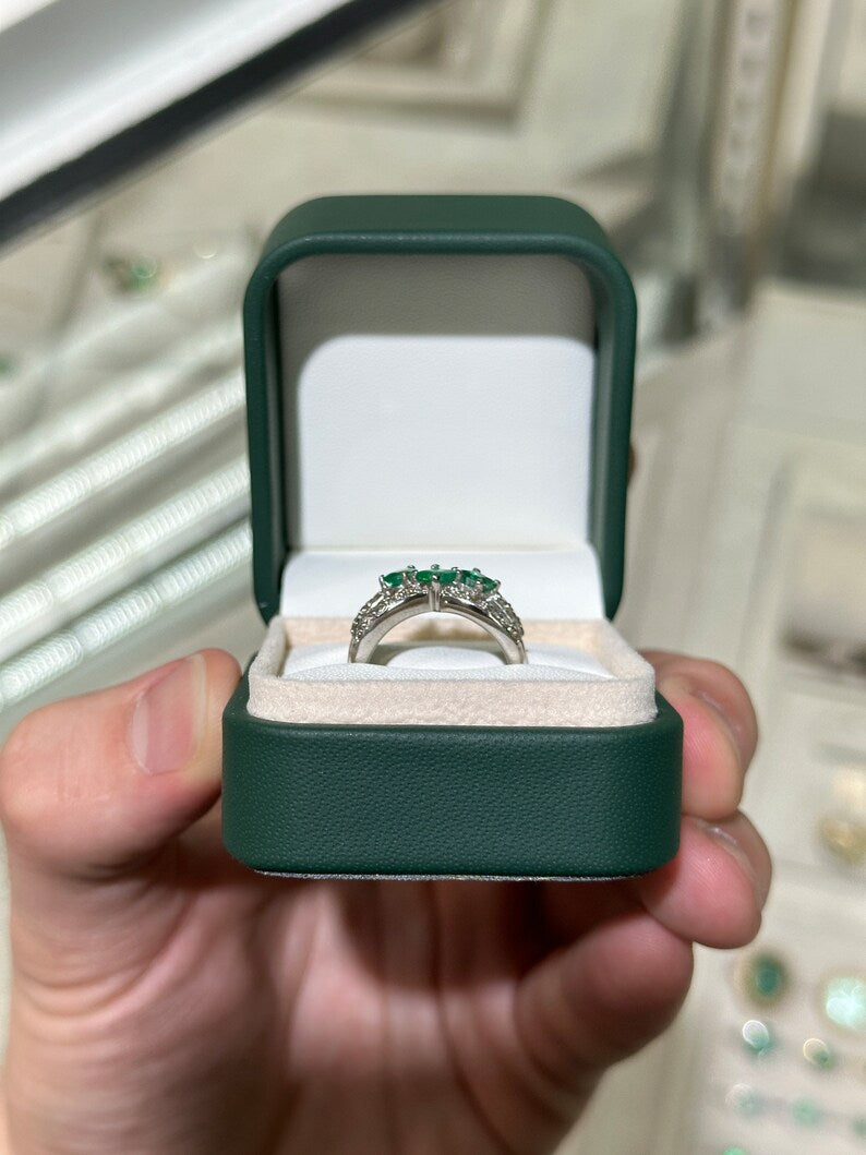 Luxurious 14K Gold Ring with 1.20 Carat Total Weight Emerald and Diamond Accents