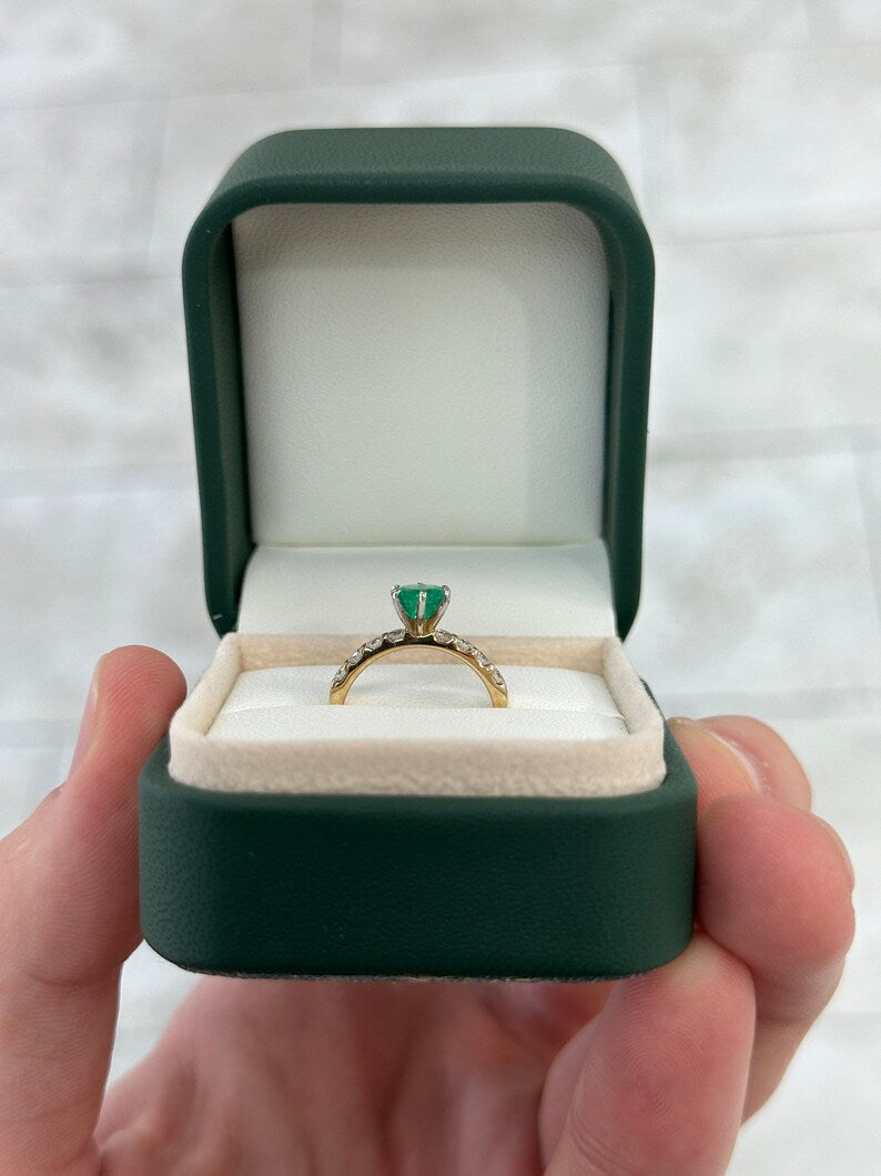 1.26tcw 14K Round Medium Dark Green 6 Prong Emerald & Diamond Shank Two Toned Engagement Ring