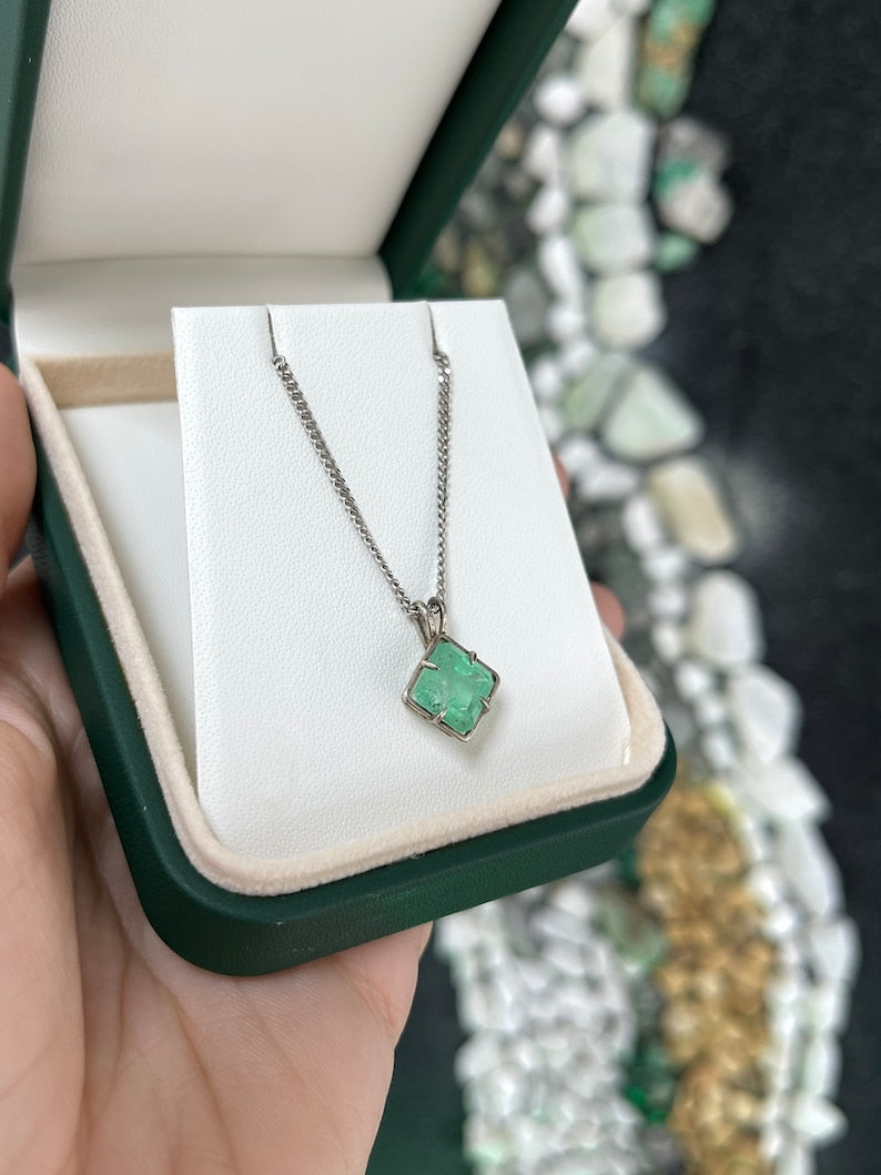 Sterling Silver Pendant: Elegant Design with 3.32ct Asscher Cut Green Emerald