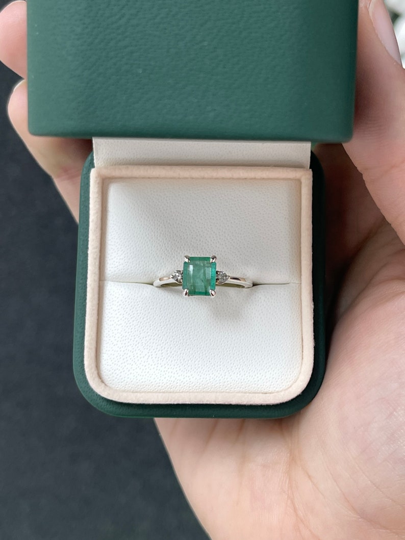 Sterling Silver Ring with 1.52 Carats of Natural Emerald and Salt & Pepper Diamond Accents