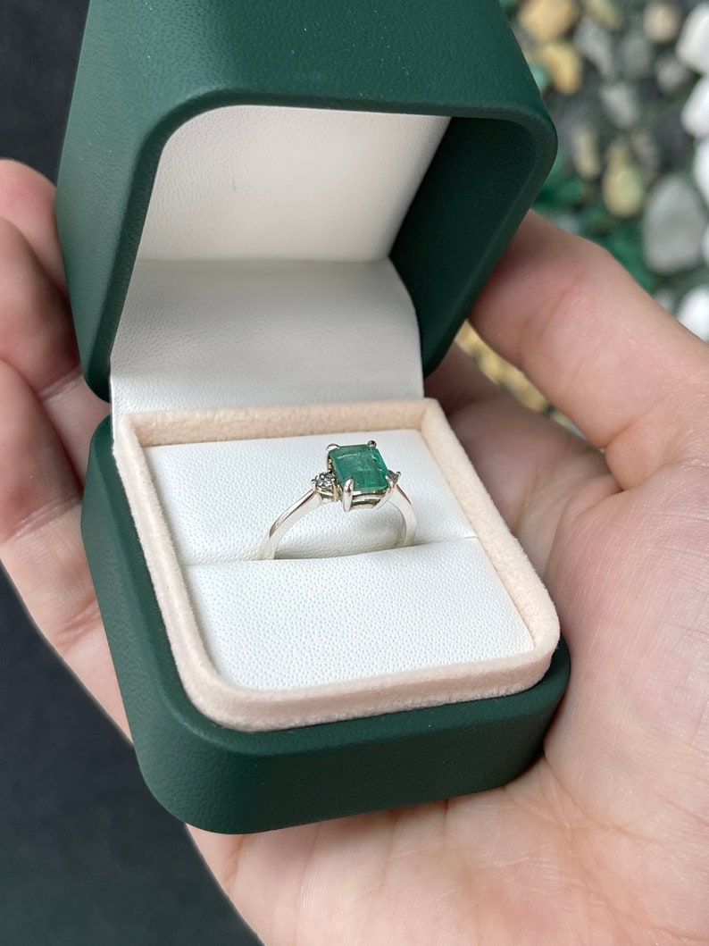 1.52tcw SS Natural Emerald Brilliant Round Cut Sterling Silver Salt n Pepper Diamond Accents 3 Stone Ring - JR Colombian Emeralds