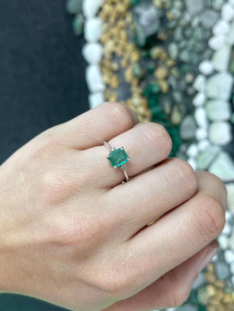 1.52tcw SS Natural Emerald Brilliant Round Cut Sterling Silver Salt n Pepper Diamond Accents 3 Stone Ring - JR Colombian Emeralds