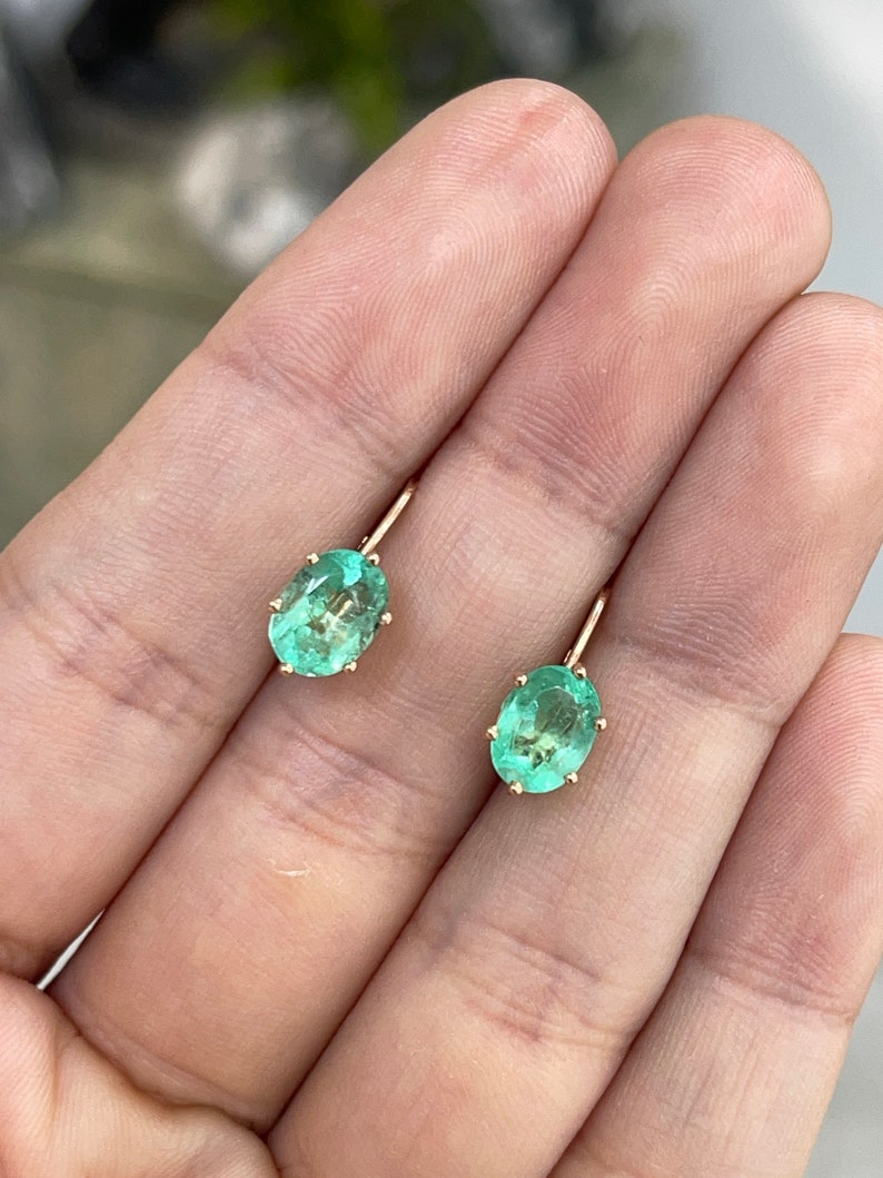 Beautiful Rose Gold Earrings featuring 3.0tcw Oval Cut Colombian Emeralds