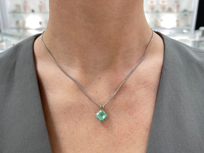 Eye-catching Sterling Silver Pendant Featuring 3.32ct Asscher Cut Green Emerald