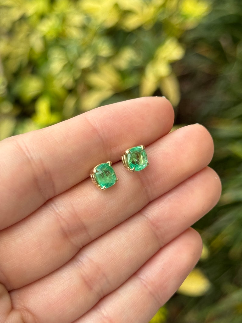 Elegant Emerald Stud Earrings: 2.41tcw, 14K Gold Setting