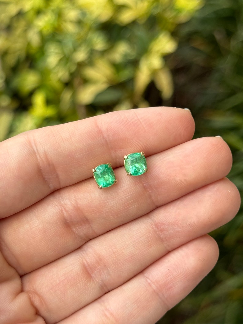 Luxurious 14K Gold Earrings with Vibrant Cushion Cut Emeralds (2.41tcw