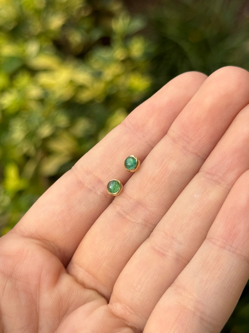 Lush Green Emerald Studs: Petite Round Cut, 0.55tcw, 14K Gold