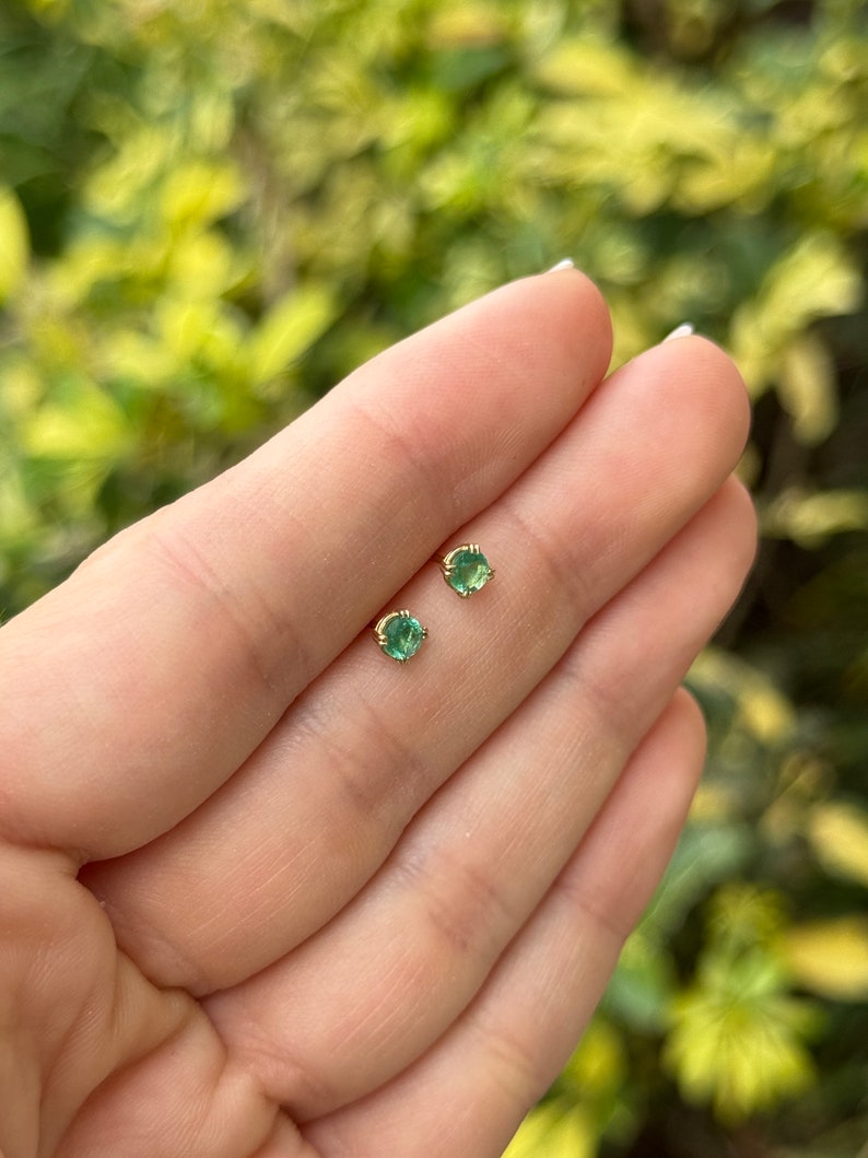 Classic Round Cut Emerald Earrings in 14K Gold for a Subtle Statement