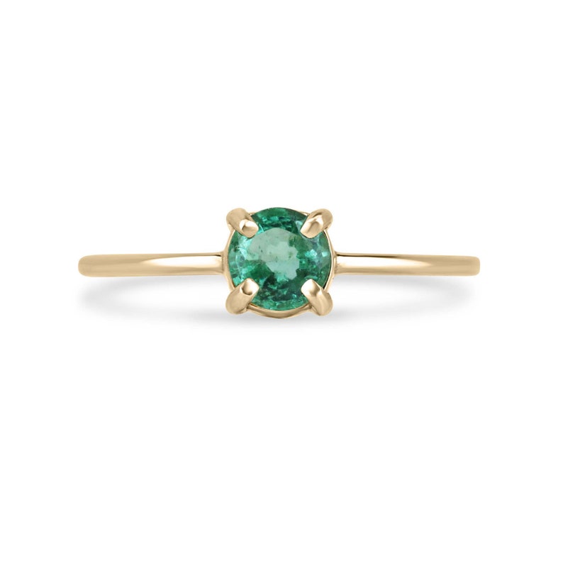 14K Gold Solitaire Ring with 0.40ct Round Cut Emerald in Natural Medium Green