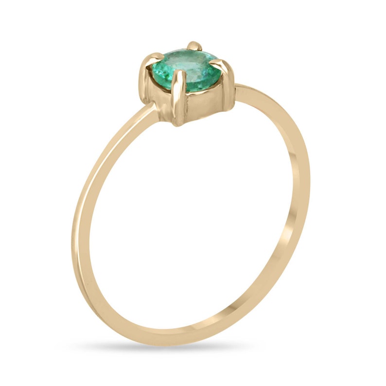 Elegant Solitaire Ring: 0.40ct Round Emerald, 14K Gold Setting, Medium Green Shade