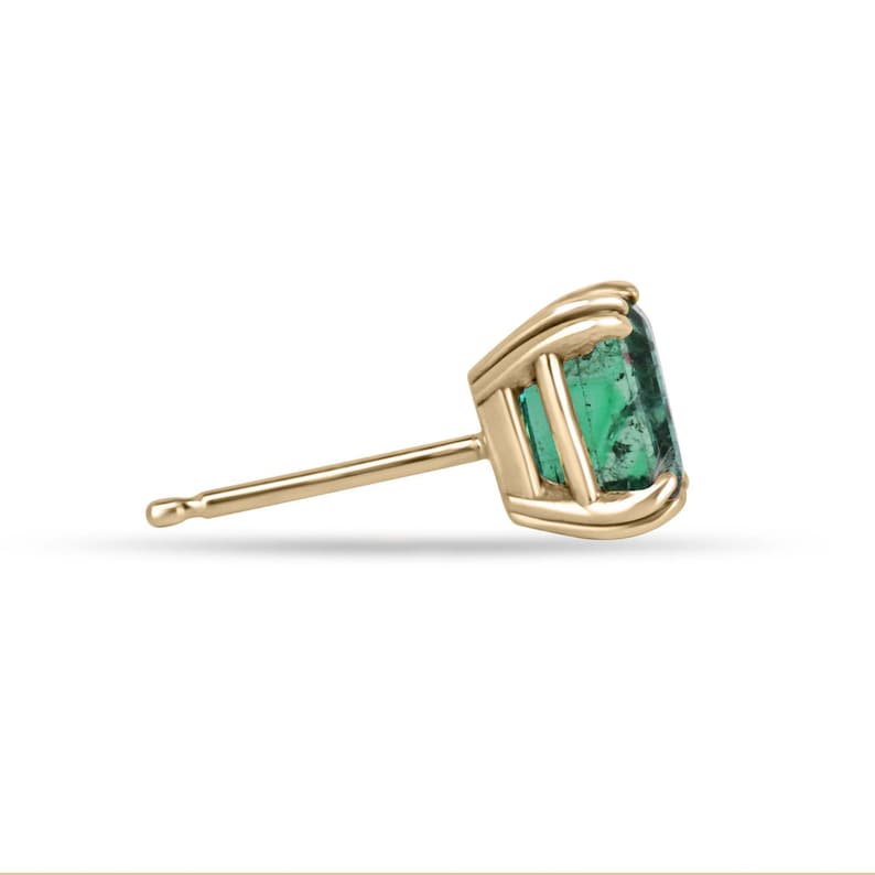 Elegant 14K Double Claw Prong Set Asscher Cut Emerald Studs, 2.45tcw