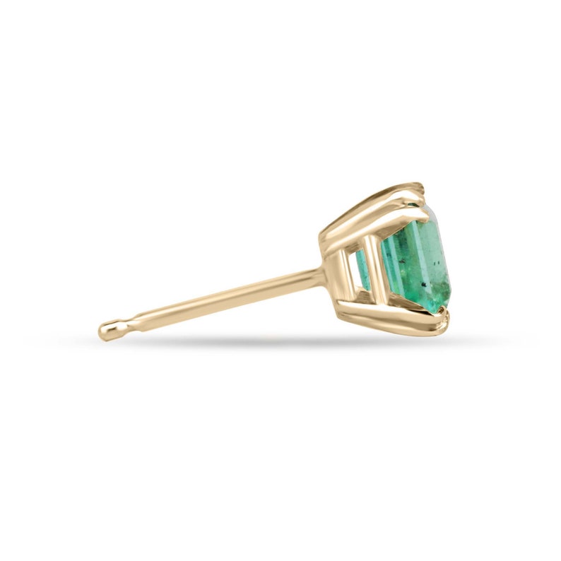 High-Quality 14K Stud Earrings: Brilliant Electric Green Emerald Asscher Cut Gems, 1.73tcw