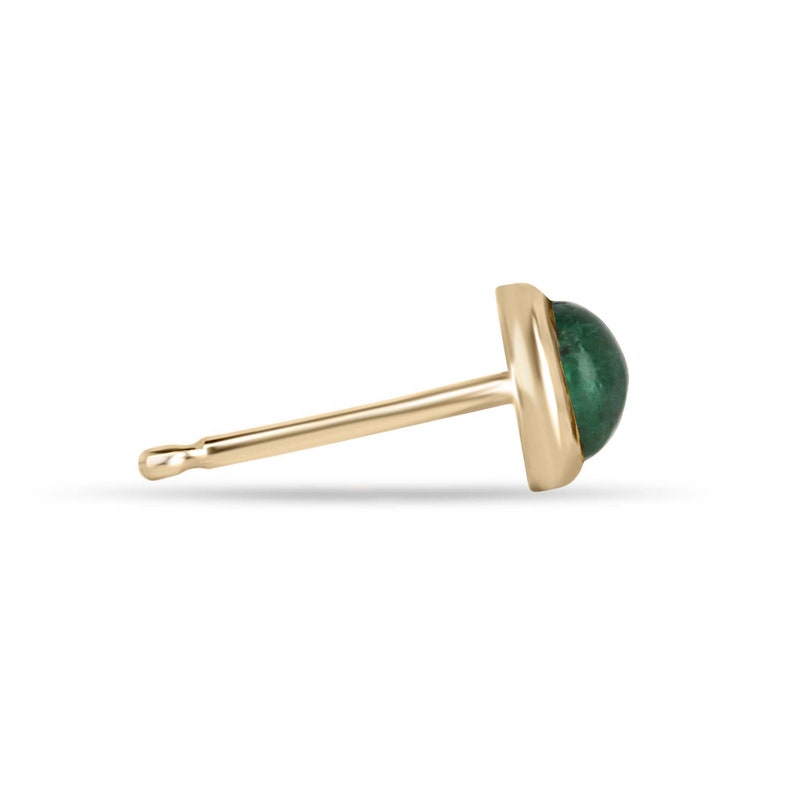 Dainty Cabochon Emerald Studs: 14K Gold, Medium Dark Green, 0.55tcw