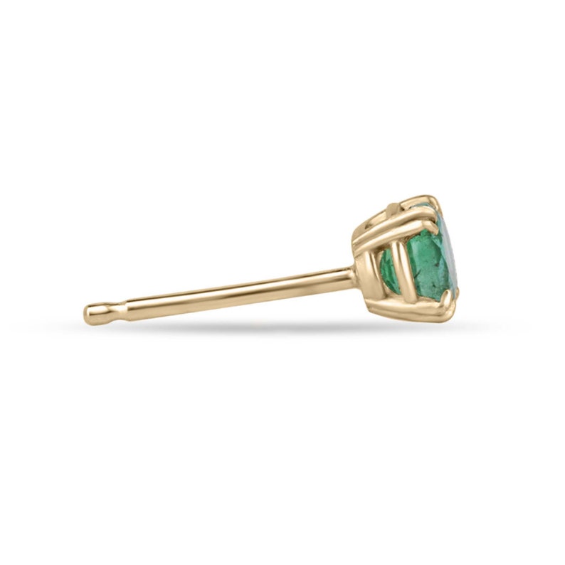 Delicate 14K Gold Unisex Stud Earrings featuring Petite Round Emeralds