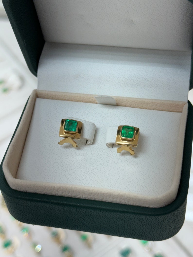 1.85tcw 18K Medium Vivid Green Colombian Emerald Stud Earrings - JR Colombian Emeralds