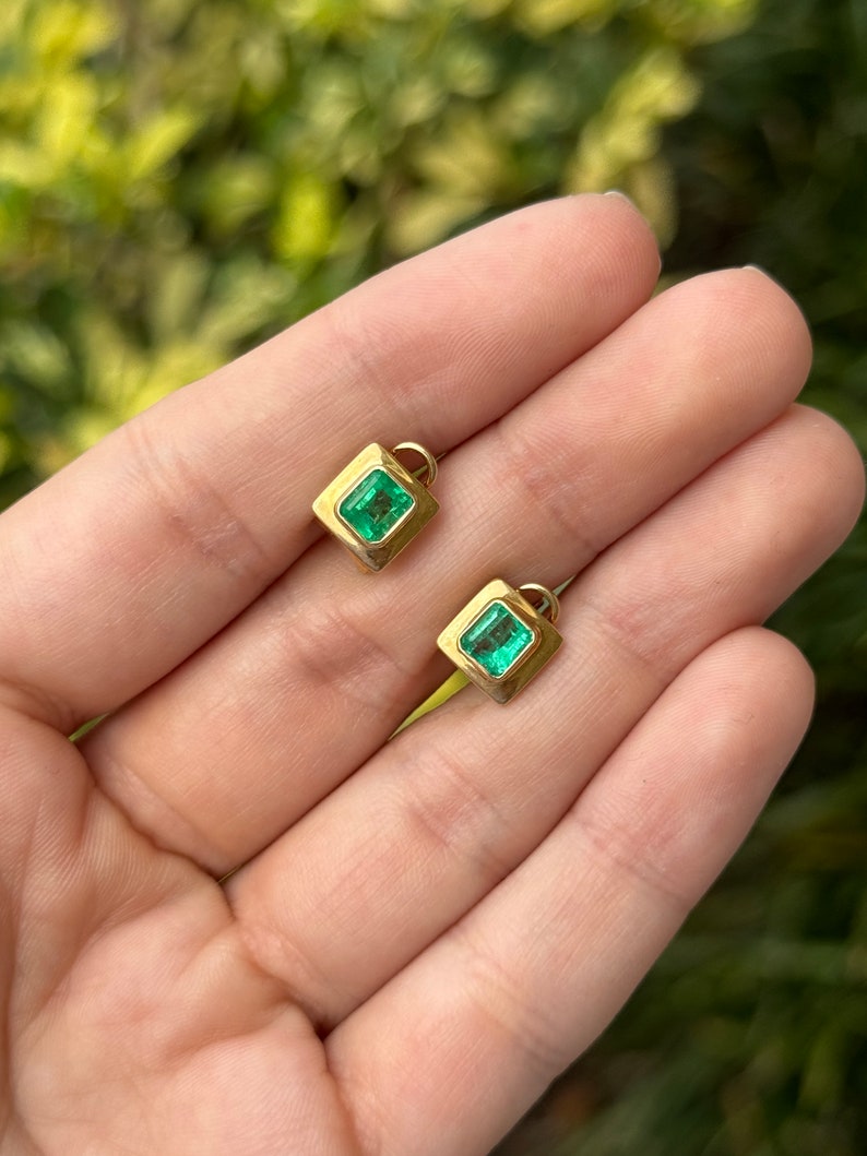 Medium Vivid Green Emerald Stud Earrings: 1.85tcw, 18K Gold Setting