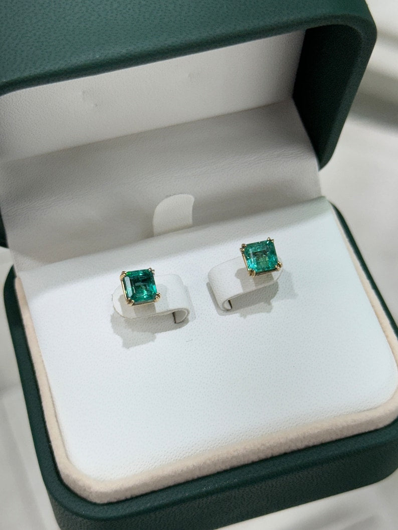 Luxurious 14K Asscher Cut Emerald Stud Earrings, 2.45tcw