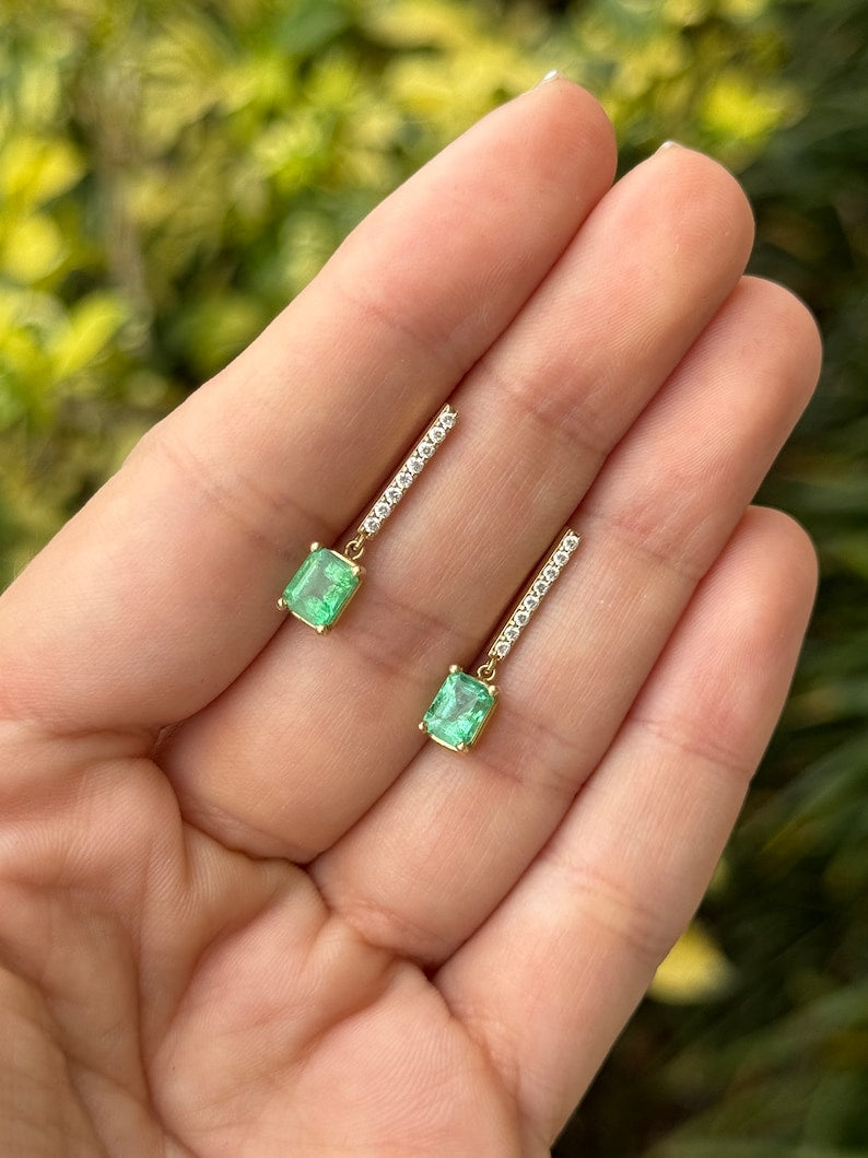 Stylish 2.20tcw Gold Earrings with Emerald & Pave Diamond Accents